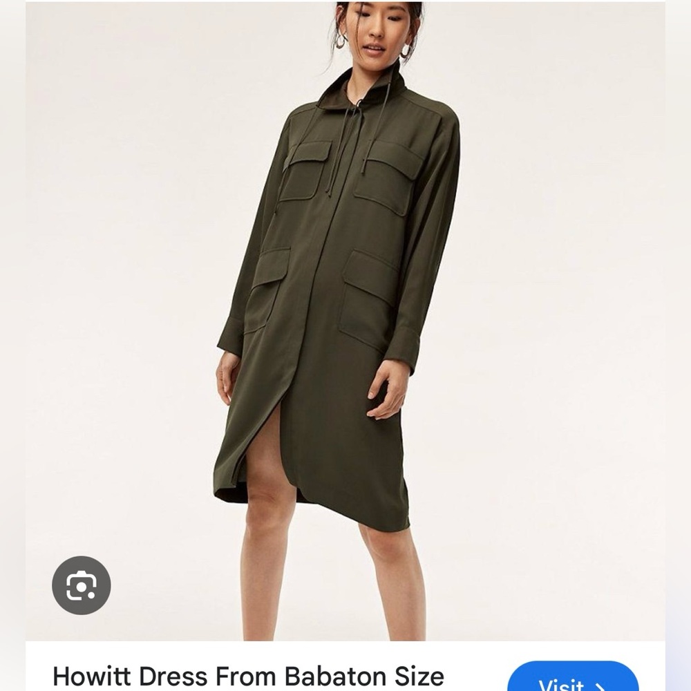 Babaton Green High-Low Long Sleeve Shirt Dress